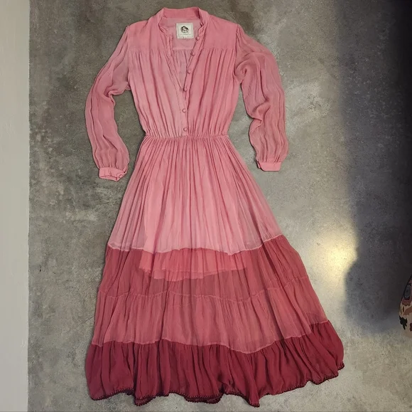 Chasing Unicorns Ombre Dreams Silk Maxi Dress Rose Pink & Red - Picture 3 of 8